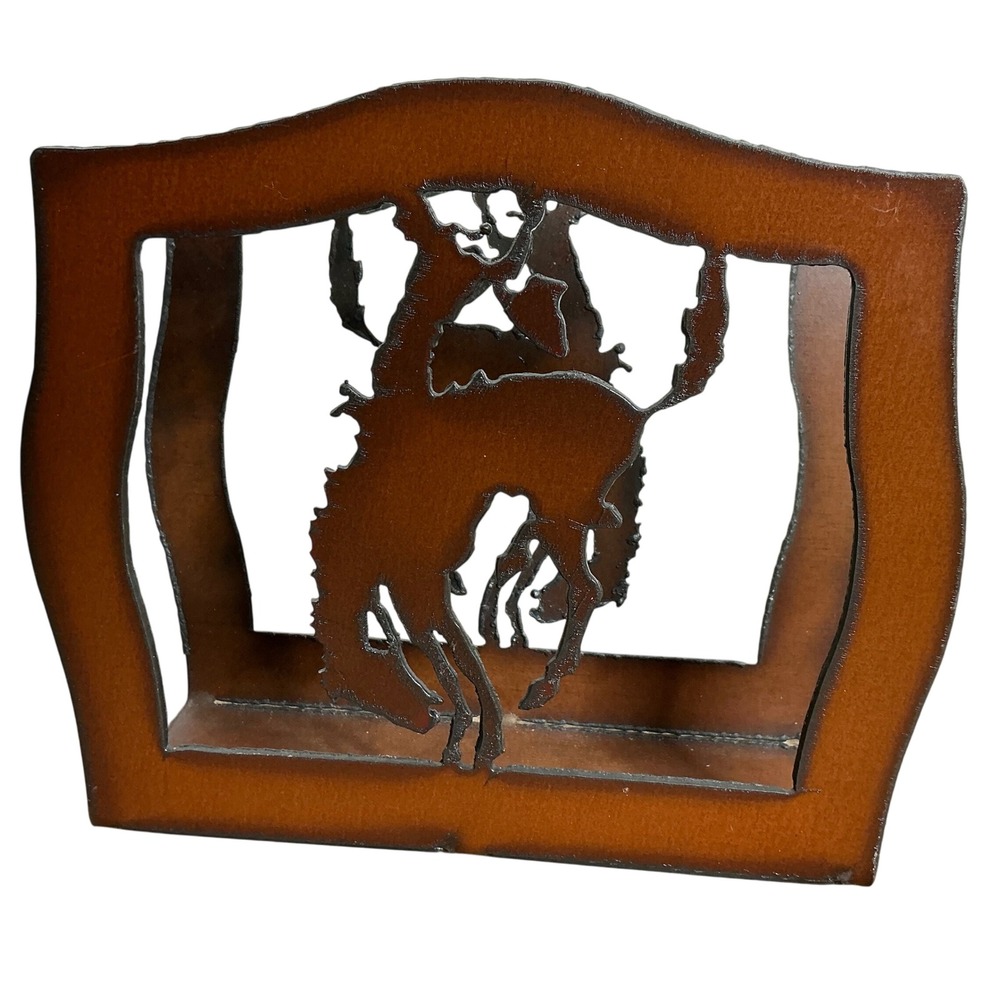 Rustic Metal Western‎ Bronc Rider Napkin Holder Table Decor - Picture 3 of 8